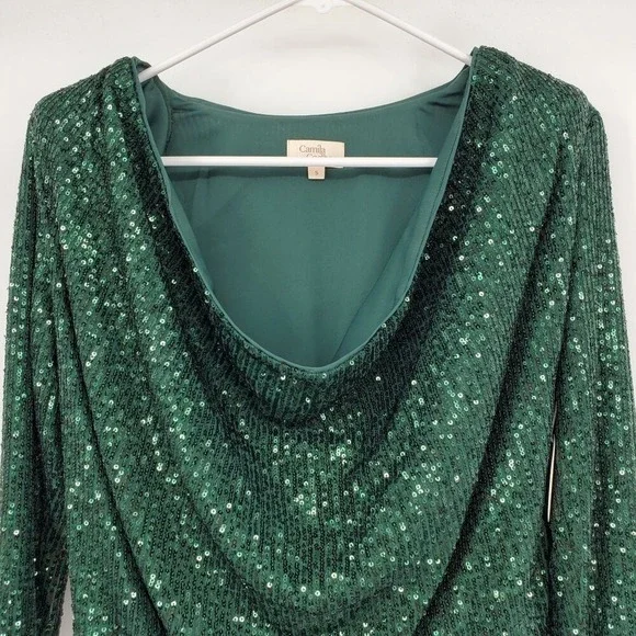 NWT Revolve Camila Coelho CeCe Emerald Green Sequin Draped Bodysuit Glam Party S - Picture 10 of 11